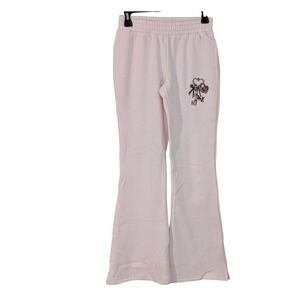 Social Scene Pink Flare Sweatpants Heart Lock‎ Key Embroidered Size XS NWOT